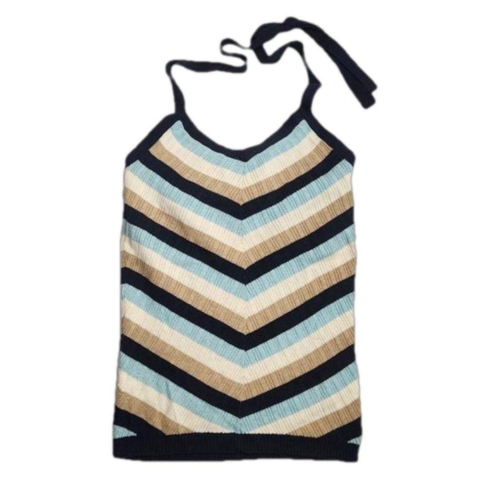 3/$25 Old Navy tie neck ribbed striped sweater tank top built in bra size Medium